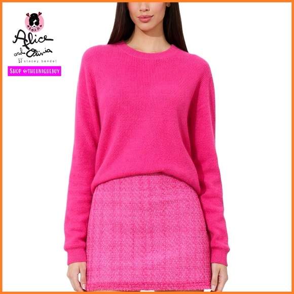 Alice + Olivia Sweaters - Alice + Olivia Caprice Wild Pink Cashmere Drop Shoulder Pullover Sweater